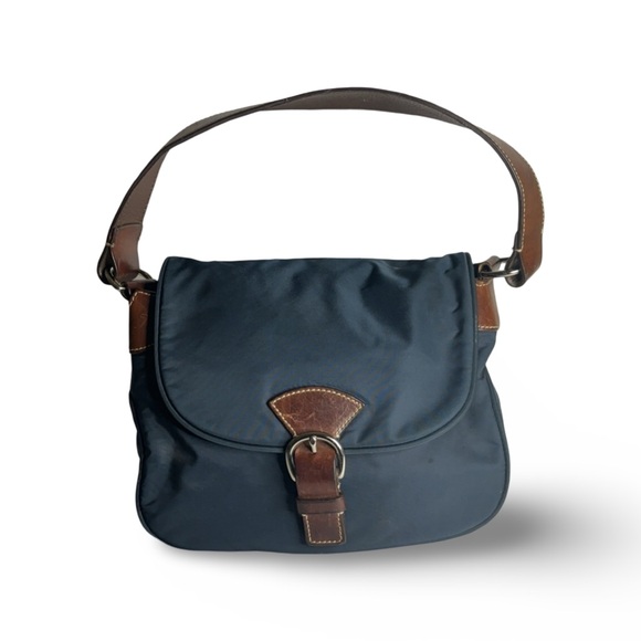 Dooney & Bourke Handbags - Dooney & Burke Nylon And Leather Trim Wayfarer Shoulder Bag - Navy Blue